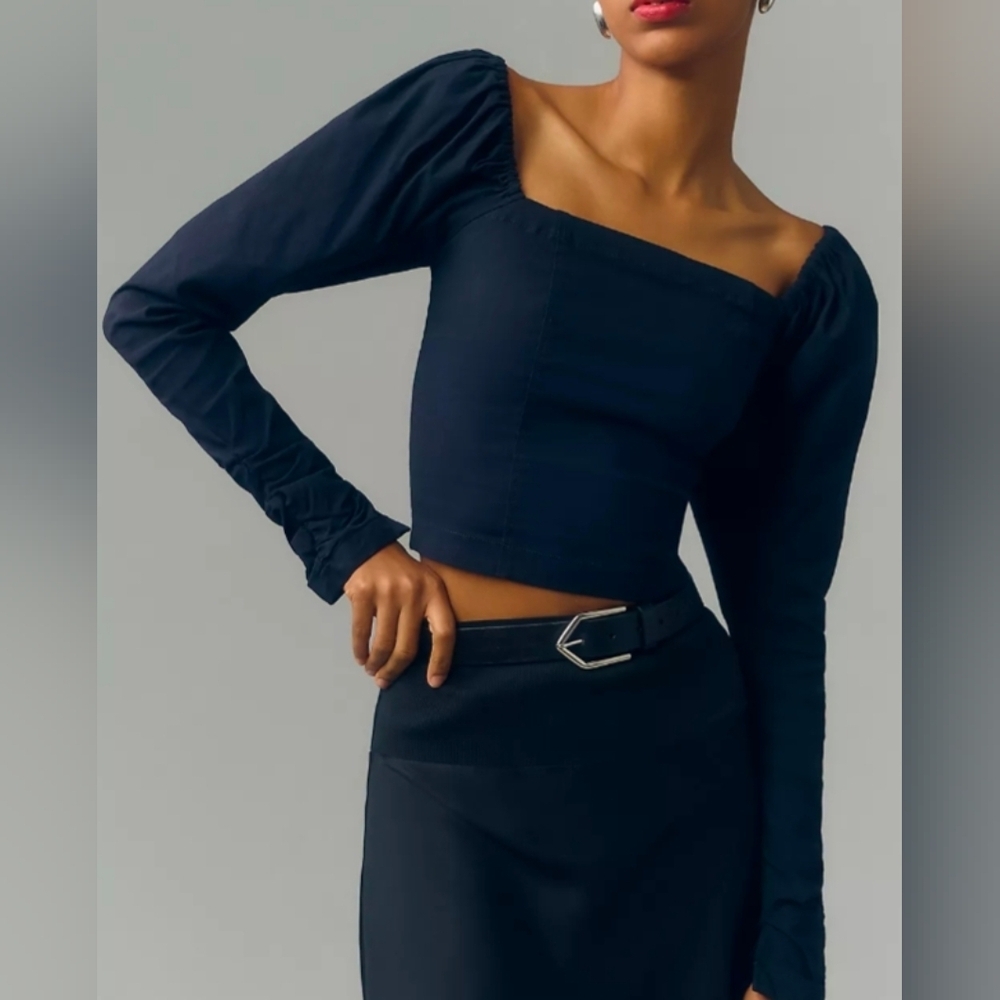 Maeve The Wynne Square Neck Blouse in Black by Anthropologie M